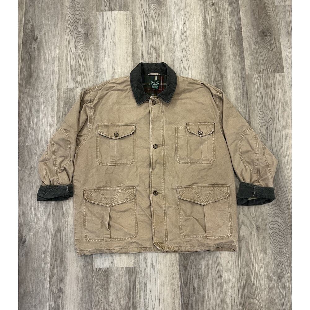 Vintage Izod XL Chore Coat Barn Field Work Jacket Flannel Lined Corduroy Collar